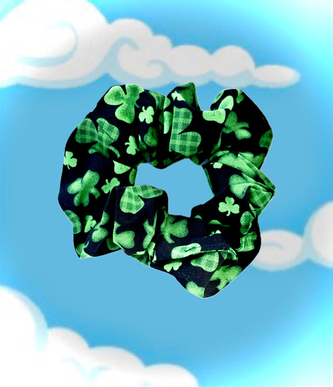 Shamrocks on Black Scrunchie
